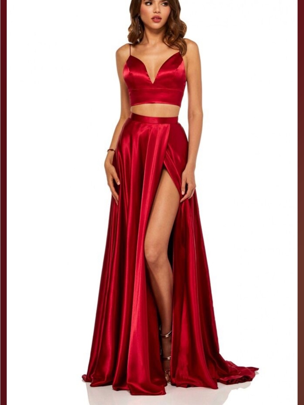 Sherri Hill Red Satin Two-Piece Evening Dress